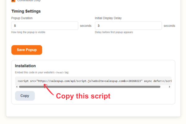 Add the popup to your website