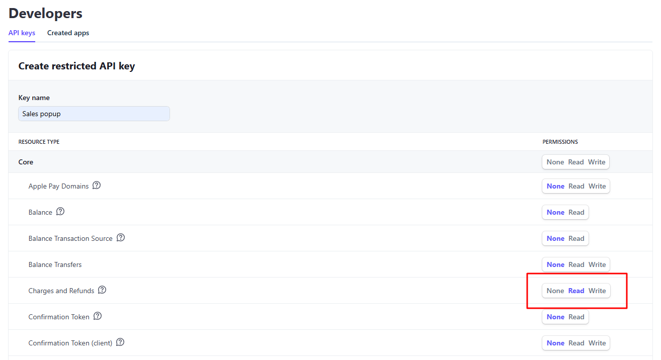 Stripe API settings